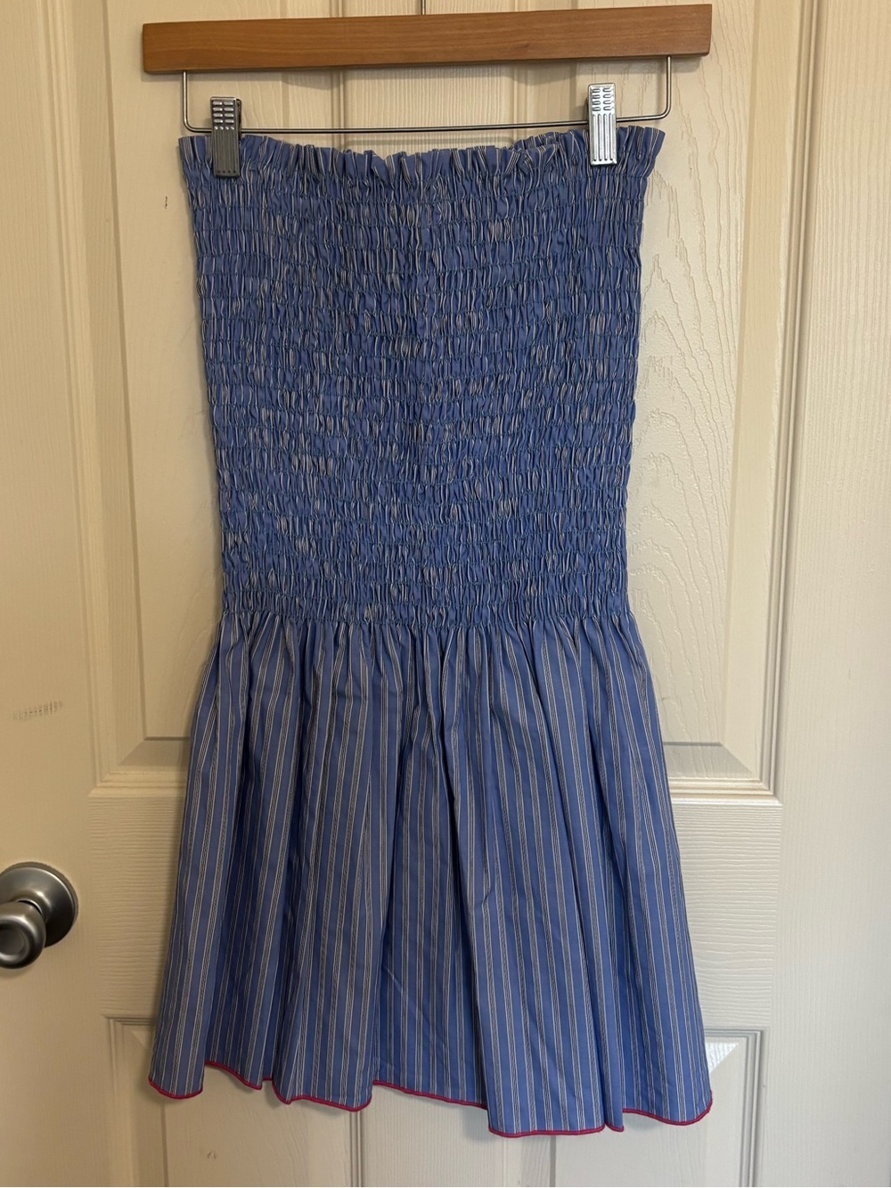 Loyd Ford Palm Springs Striped Smocked Skirt Blue Pink Trim